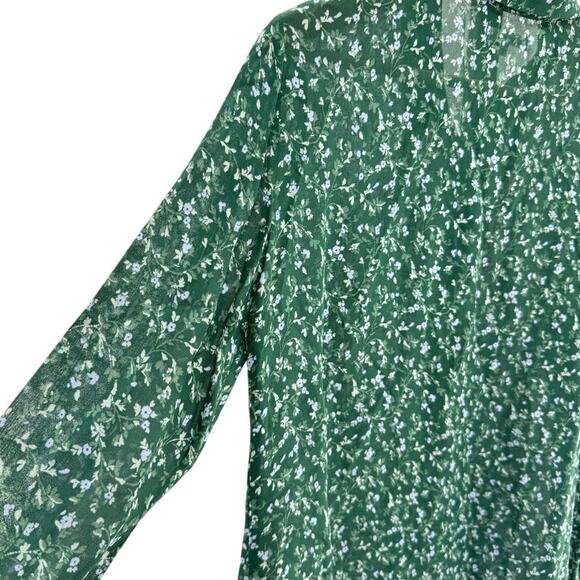 Reformation Green Button Ditsy Floral Long Sleeve Sheer S Top Preppy MSRP $148 - Picture 3 of 8
